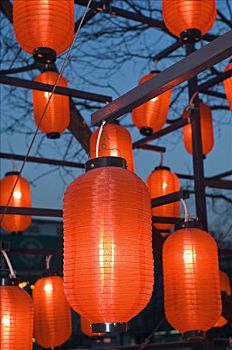 红灯笼,悬挂,户外,餐馆,夜晚,北京,中国