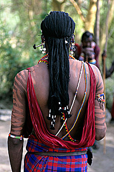 肯尼亚,安伯塞利国家公园,马萨伊,男人,身体,装饰