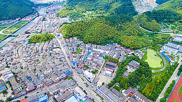 鄞州,塘溪镇,全景,俯瞰,乡镇,村庄,山水,房子