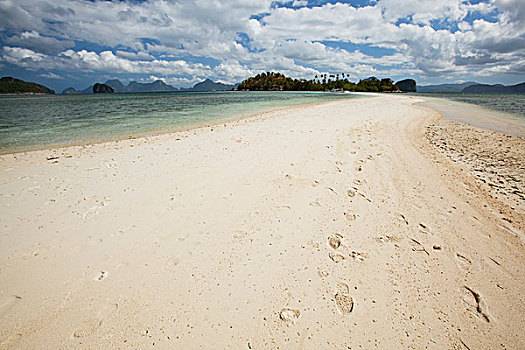 脚印,纯,白沙,蛇,岛屿,靠近,埃尔尼多,巴拉望岛,菲律宾