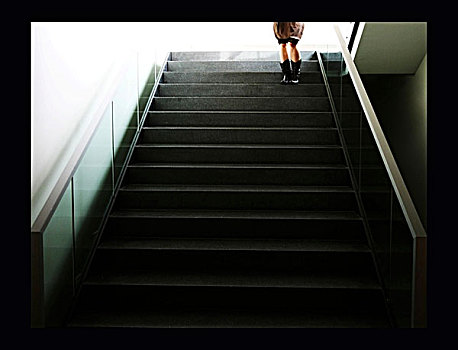女人,走,向上,楼梯