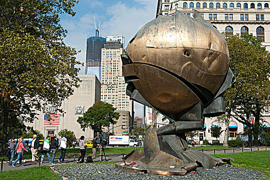 911事件,纪念,球体,青铜,雕塑,损坏,世界,贸易中心,炮台公园,纽约,美国,北美