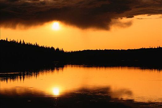 日落,悬挂,心形,湖,国家公园,萨斯喀彻温,加拿大