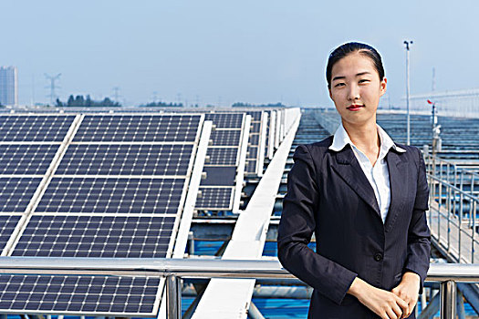 职业女性,房顶,太阳能电池板,装配,工厂,太阳能,山谷,中国