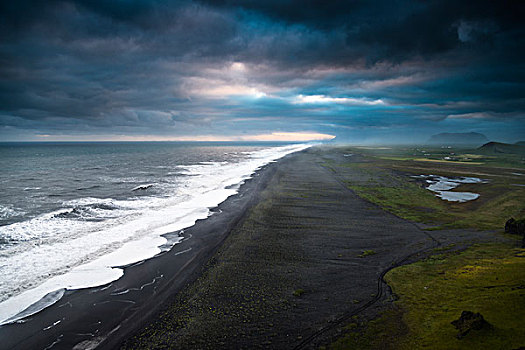生动,云,黑色,沙滩,靠近,戴尔赫拉伊,南海岸,南方,区域,冰岛,欧洲