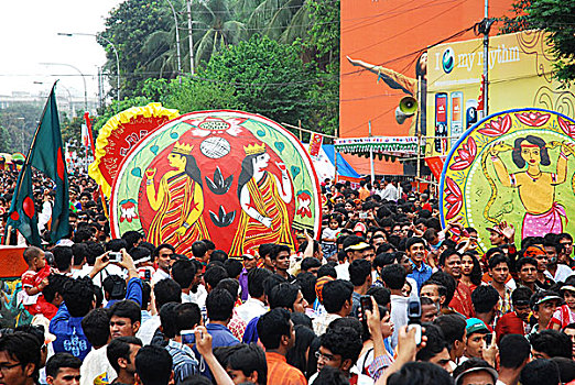 孟加拉人,人,庆贺,新年,白天,传统,高兴,上方,国家,达卡,孟加拉,四月,2007年