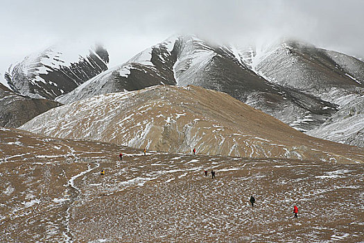 青海,可可西里,库塞湖边的雪山