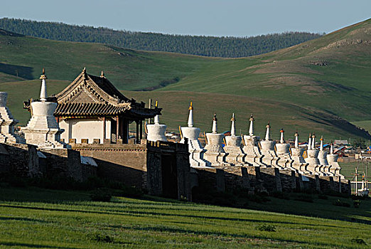 佛塔,门房,墙壁,寺院,喀喇昆仑,蒙古,亚洲