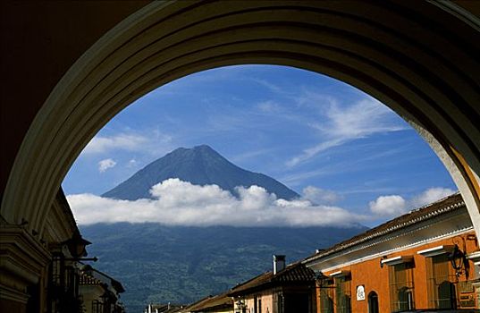 高,水,火山,一个,三个,天际线,安提瓜岛,框架,卡塔琳娜,寺院