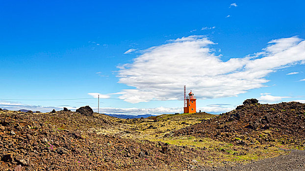 灯塔,火山地貌,半岛,雷克雅奈斯,靠近,雷克雅未克,冰岛,欧洲