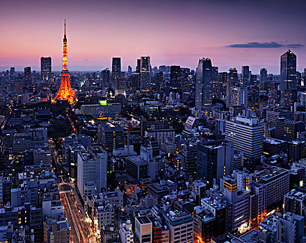 天线,城市,东京塔,光亮,黎明,东京港区,东京,日本,亚洲