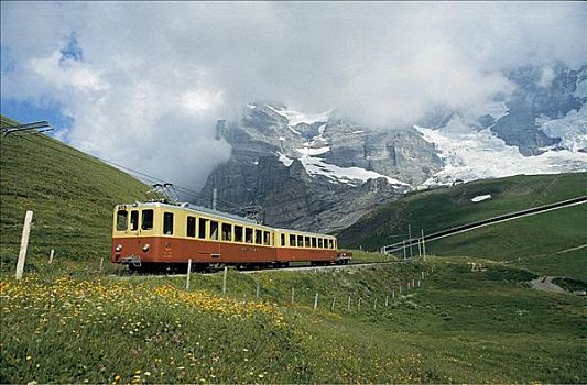 铁路,少女峰,阿尔卑斯山,伯恩高地,瑞士,欧洲