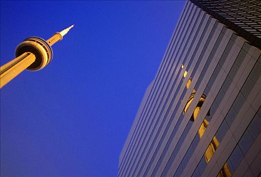 加拿大国家电视塔,反射,写字楼,多伦多,安大略省,加拿大