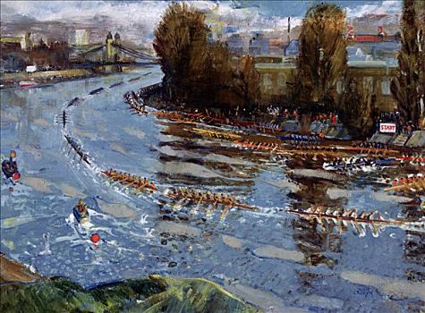河,划船,比赛,泰晤士河,伦敦,艺术家