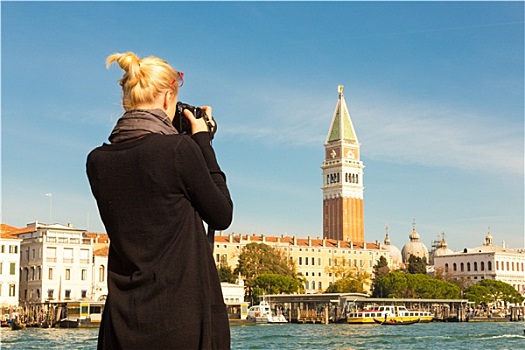 女性,游客,照相,威尼斯