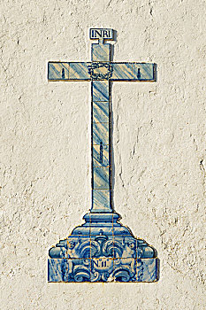 蓝色,十字架,白墙,法若,葡萄牙