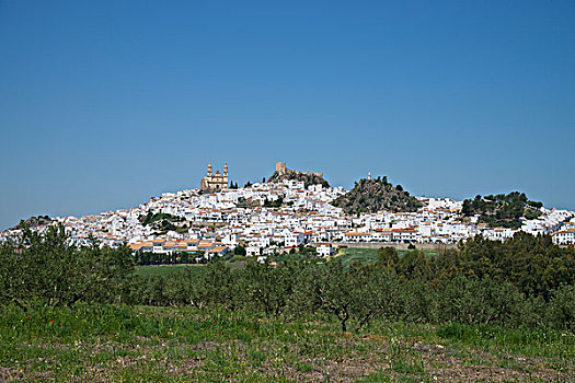 奥维拉,教堂,摩尔风格,城堡,白色,乡村,安达卢西亚,西班牙,欧洲