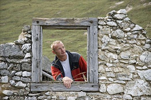 窗框,老,高山牧场,国家公园,上奥地利州,欧洲