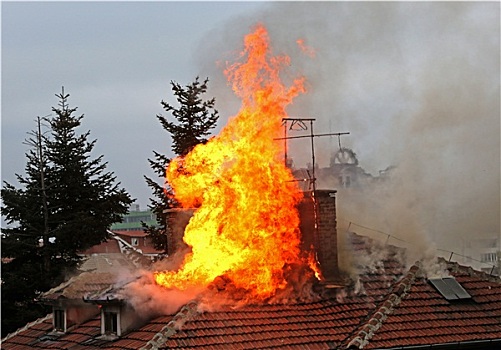 燃烧,房子,屋顶