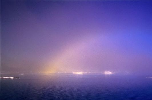彩虹,雾,午夜,巴芬湾,格陵兰