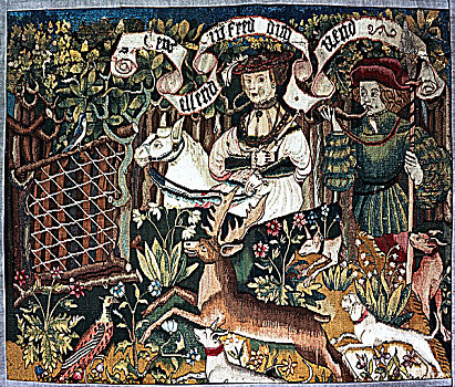 杜鹿,挂毯,德国,阿尔萨斯,尾端,15世纪