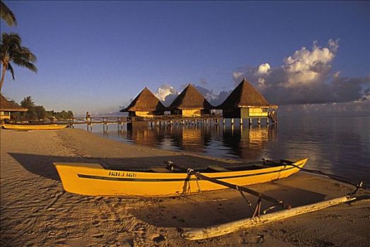法属玻利尼西亚,茉莉亚岛,巴厘海,酒店,舷外支架,独木舟,温暖,沙子