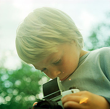 小男孩,探索,相机