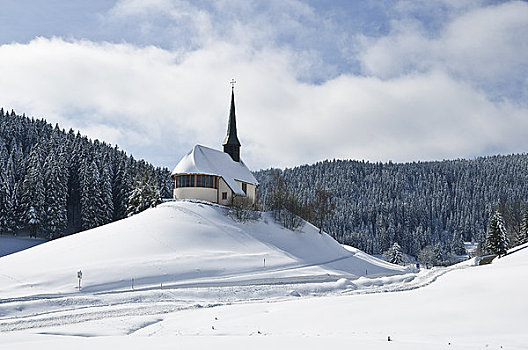 教堂,山顶,黑森林,冬天,靠近,巴登符腾堡,德国