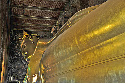 金色,雕塑,卧佛,庙宇,地区,曼谷,泰国