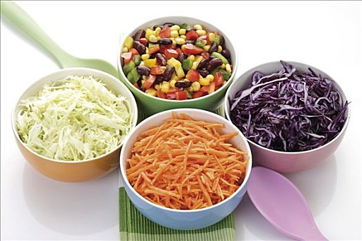蔬菜,瓷碗,墨西哥,胡萝卜棒,卷心菜,红球甘蓝