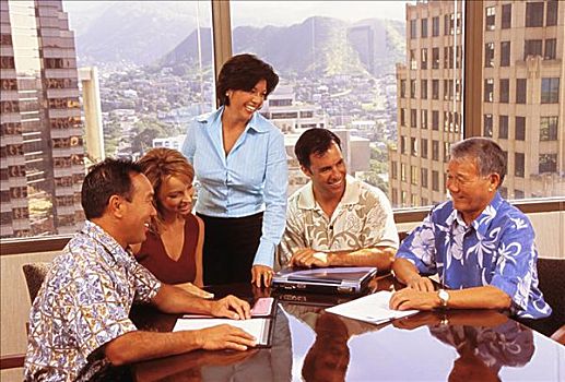 夏威夷,商务人士,女人,会议桌