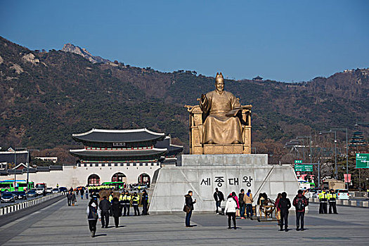 韩国,首尔,广场,雕塑,国王,发明家