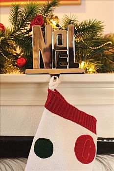 圣诞袜,悬挂,壁炉台,壁炉,装饰,圣诞节