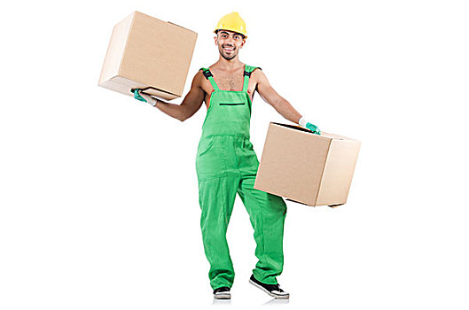 男人,绿色,工装,盒子
