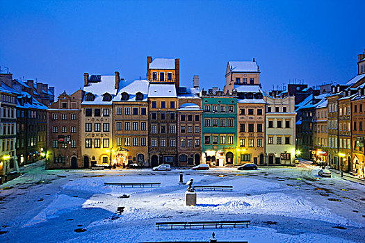 冬天,黎明,老城广场,华沙