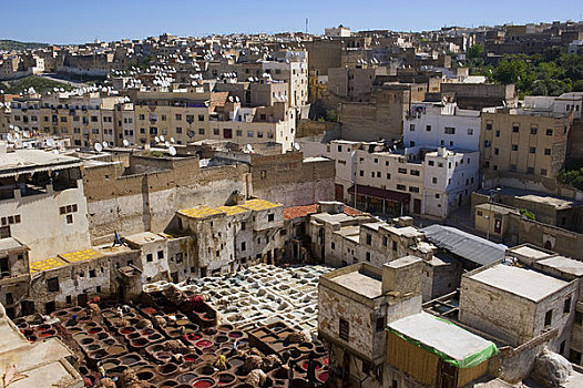 摩洛哥,麦地那,老城,俯视,制革厂