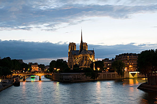 圣母大教堂,黄昏,巴黎,法国