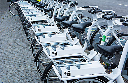 哥本哈根,丹麦,自行车,待租,排列,街上