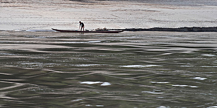 站立,男人,船,湄公河,省,老挝
