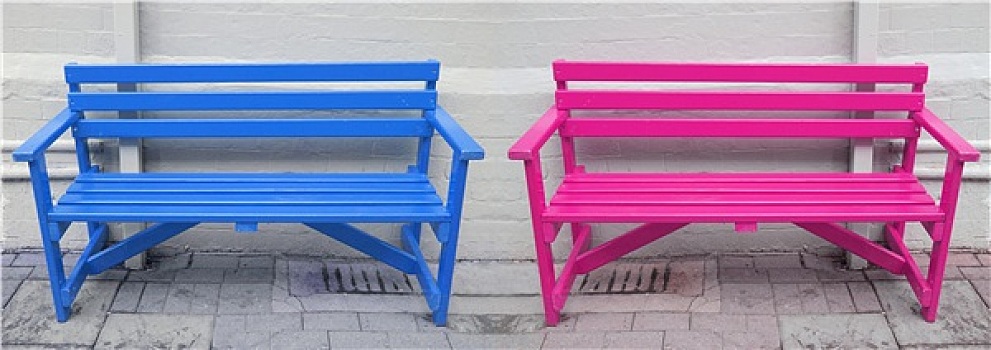 蓝色,粉色,长椅