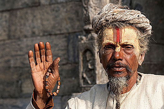 苦行僧,脸绘,头像,帕斯帕提那神庙,加德满都,尼泊尔,亚洲
