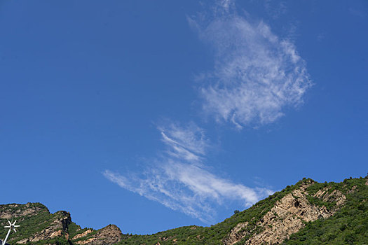 蓝天白云,青山,白云,蓝天,绿山,树,树林,石头,乱石,石头山,陡峭,路灯,太阳能,风力发电,风能,新能源,5g