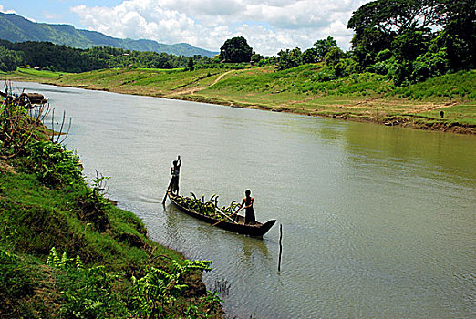 河,一个,山,孟加拉,七月,2008年