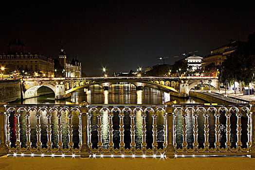 法国,巴黎,夜晚,赛纳河,河