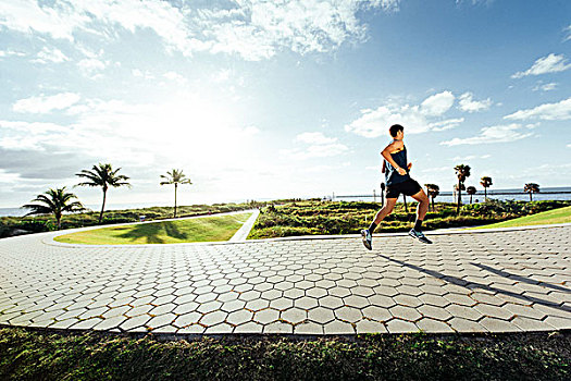 男青年,练习,跑,户外,南,公园,迈阿密海滩,佛罗里达,美国
