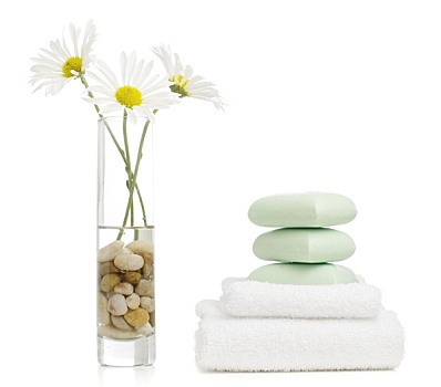 肥皂,花,毛巾,白色背景