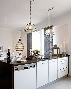厨房操作台,仰视,灯,玻璃,灯罩,椭圆,吊灯,高处,餐桌