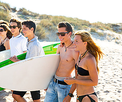 冲浪,青少年,女孩,海滩,沙子
