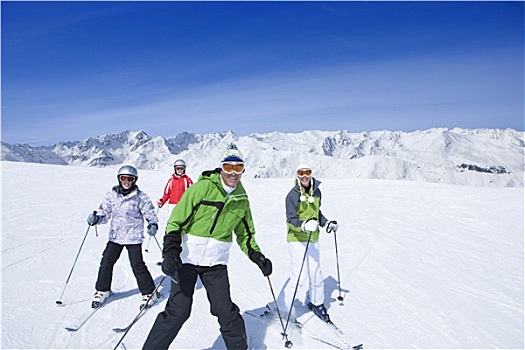 家庭,滑雪,山顶