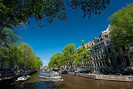 荷兰,船,向上,运河,阿姆斯特丹